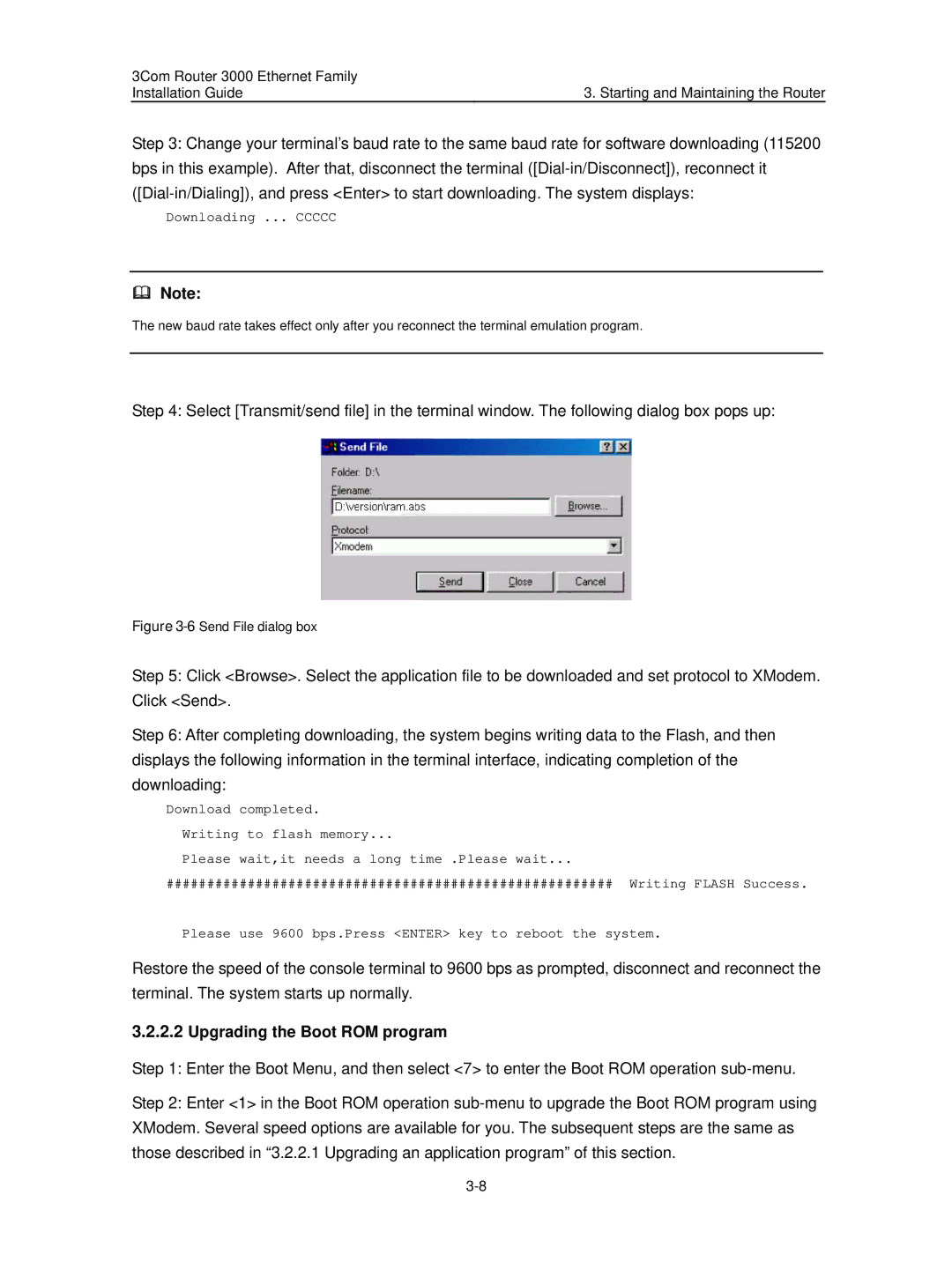 3Com 3C13636 manual Upgrading the Boot ROM program 