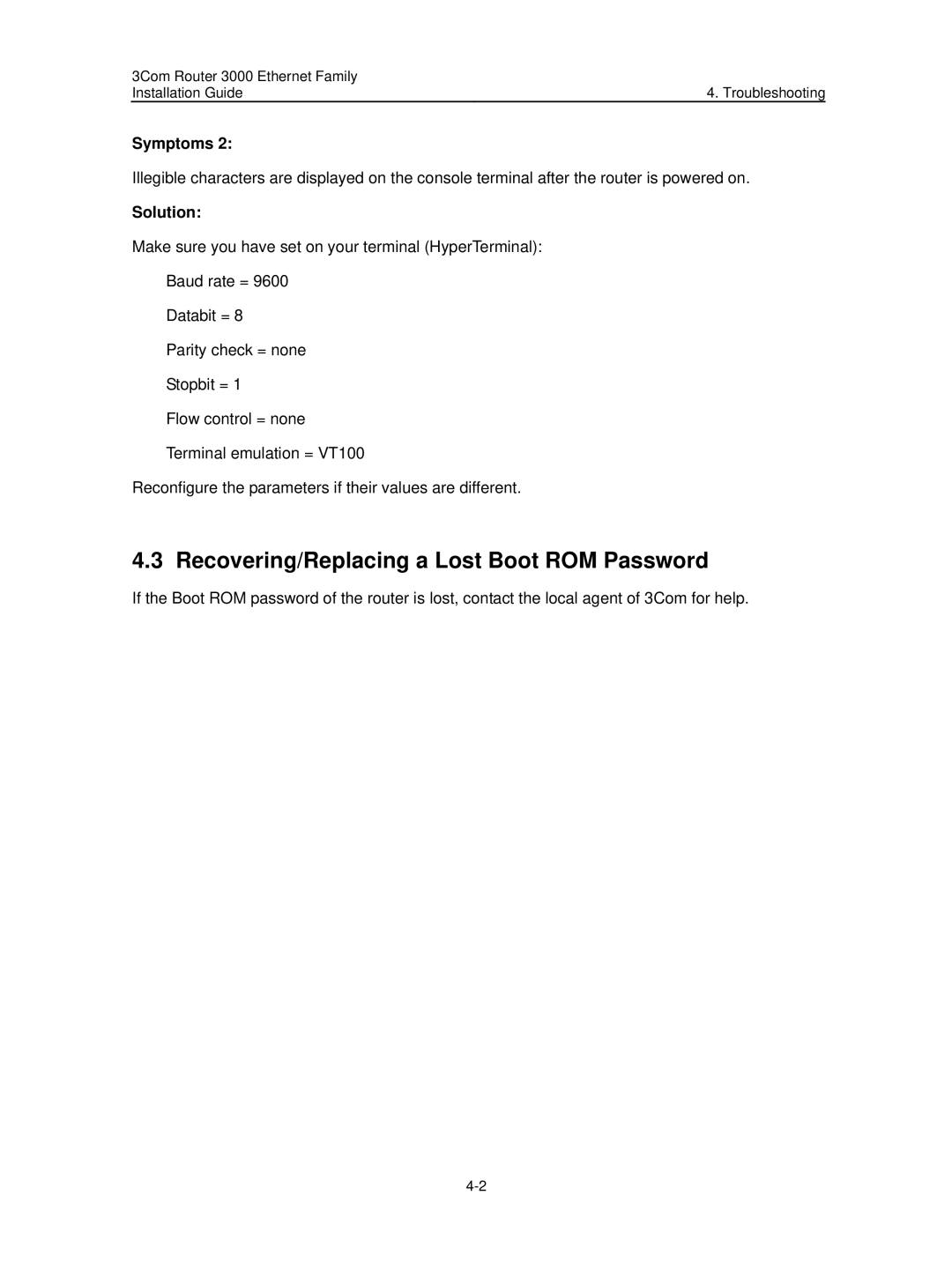 3Com 3C13636 manual Recovering/Replacing a Lost Boot ROM Password 