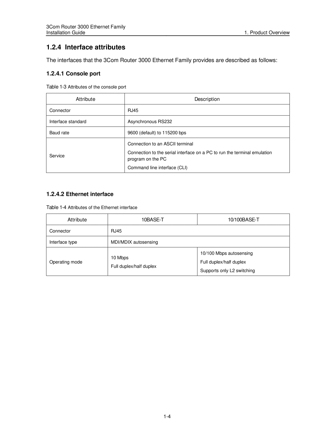 3Com 3C13636 manual Interface attributes 