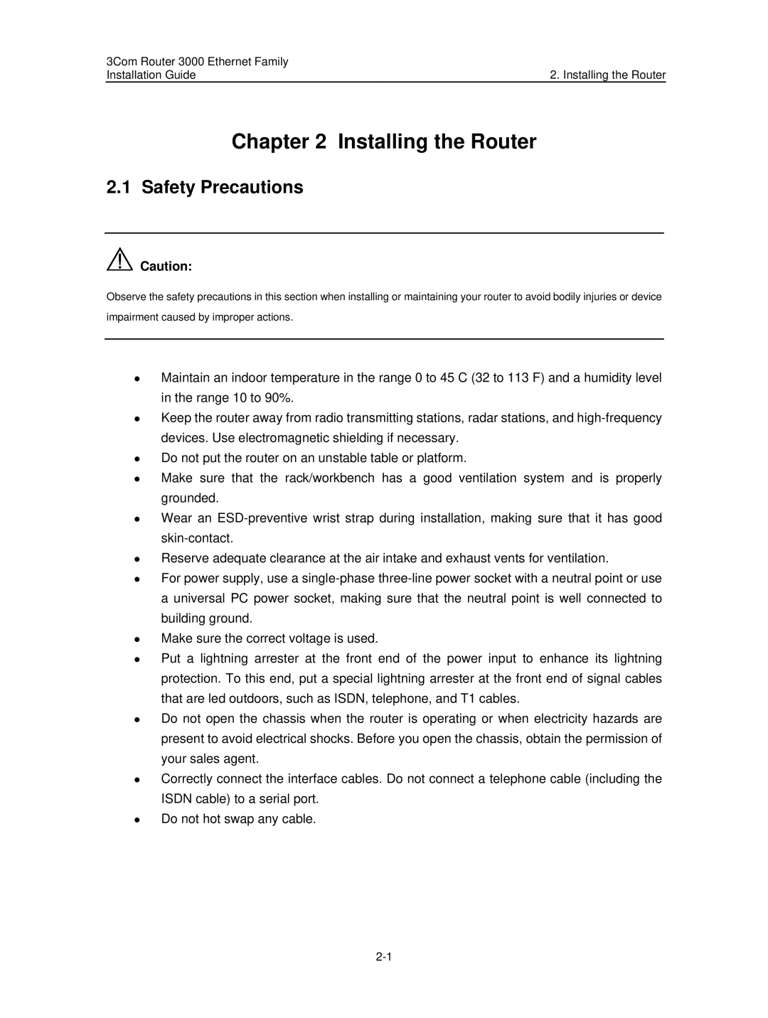 3Com 3C13636 manual Installing the Router, Safety Precautions 