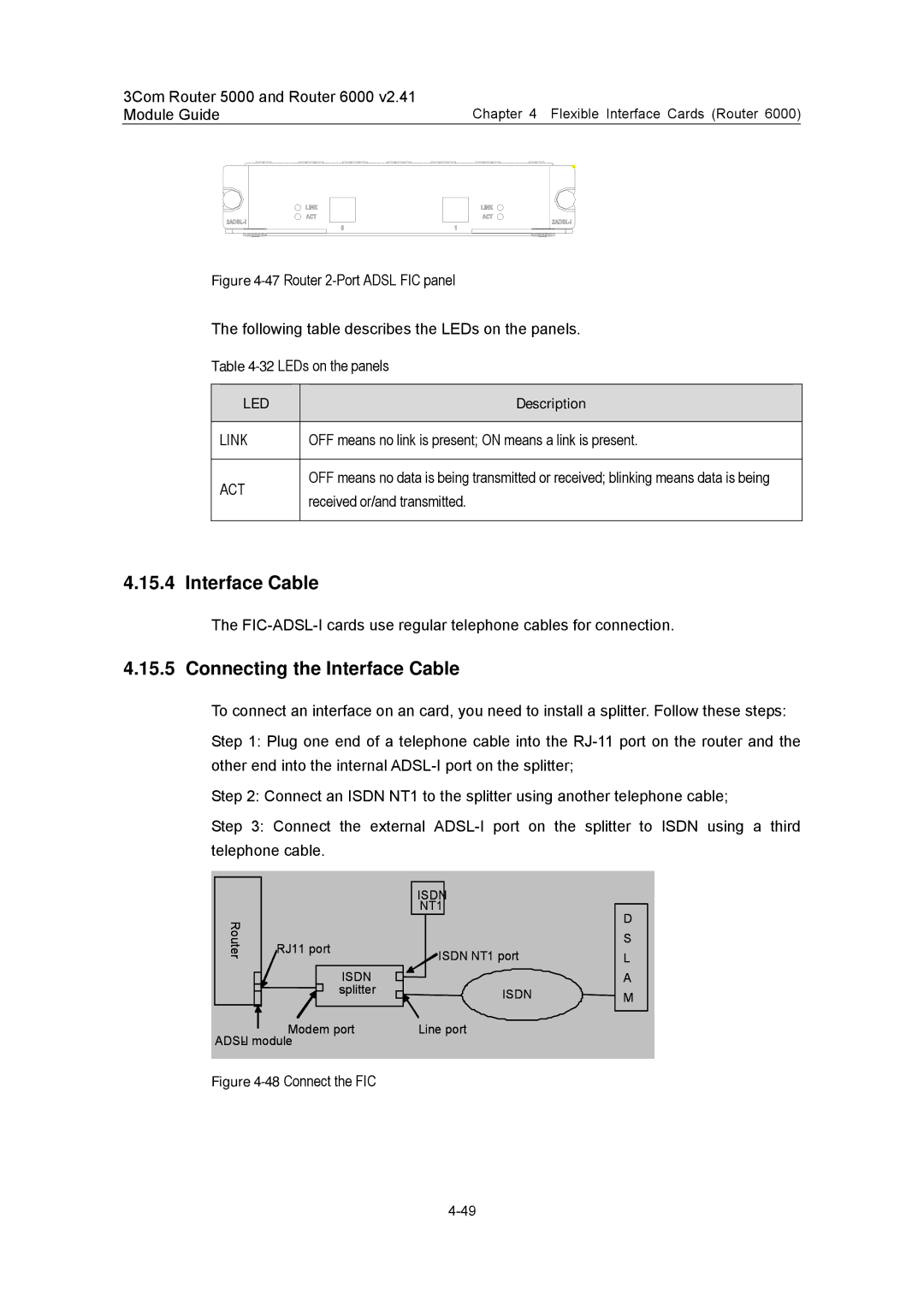 3Com 3C13701 3C13751 3C13755 3C13759 3C13840 3C13880 manual 48Connect the FIC 