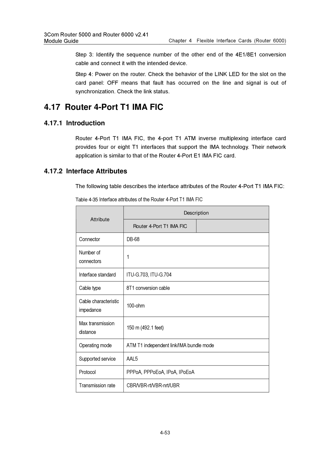 3Com 3C13701, 3C13759, 3C13880, 3C13840, 3C13751 manual Attribute Description Router 4-Port T1 IMA FIC 