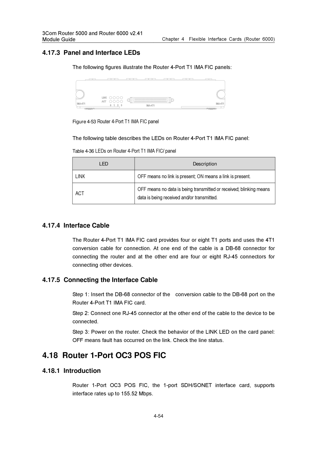 3Com 3C13880, 3C13759, 3C13701, 3C13840, 3C13751 manual Router 1-Port OC3 POS FIC, Panel and Interface LEDs 