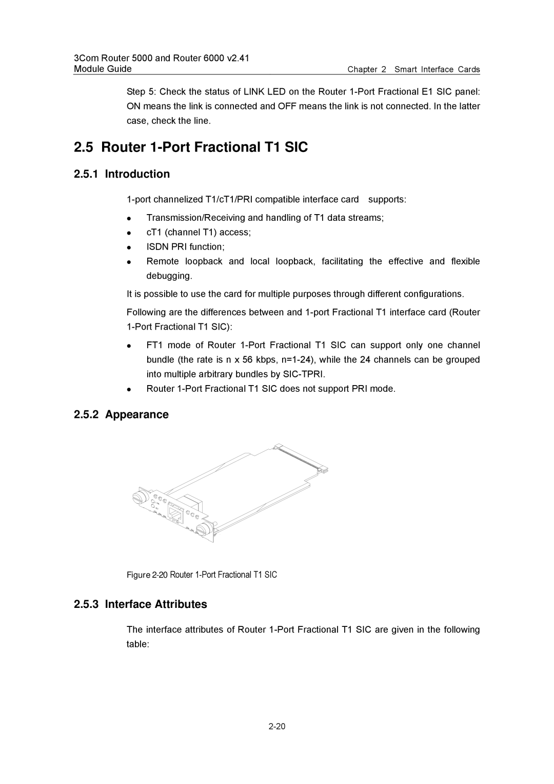 3Com 3C13701, 3C13759, 3C13880, 3C13840, 3C13751 manual 20Router 1-Port Fractional T1 SIC 