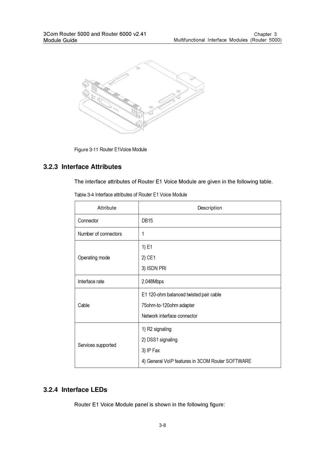 3Com 3C13701 3C13751 3C13755 3C13759 3C13840 3C13880 manual 11Router E1Voice Module, Isdn PRI 