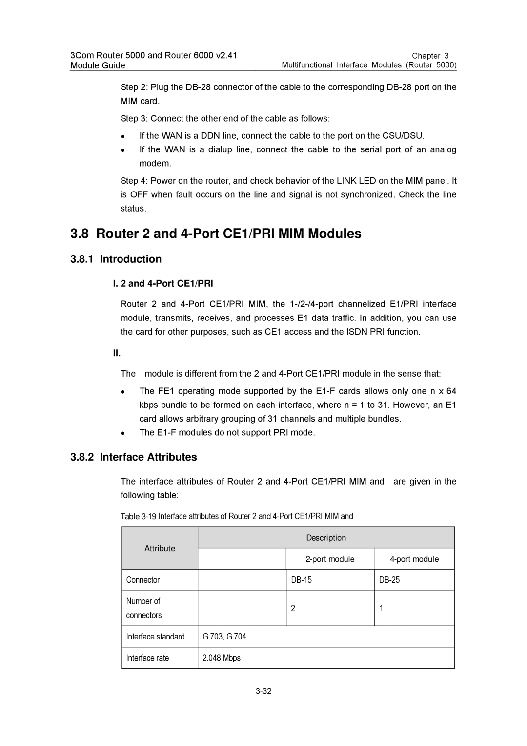 3Com 3C13701 3C13751 3C13755 3C13759 3C13840 3C13880 manual Router 2 and 4-Port CE1/PRI MIM Modules 