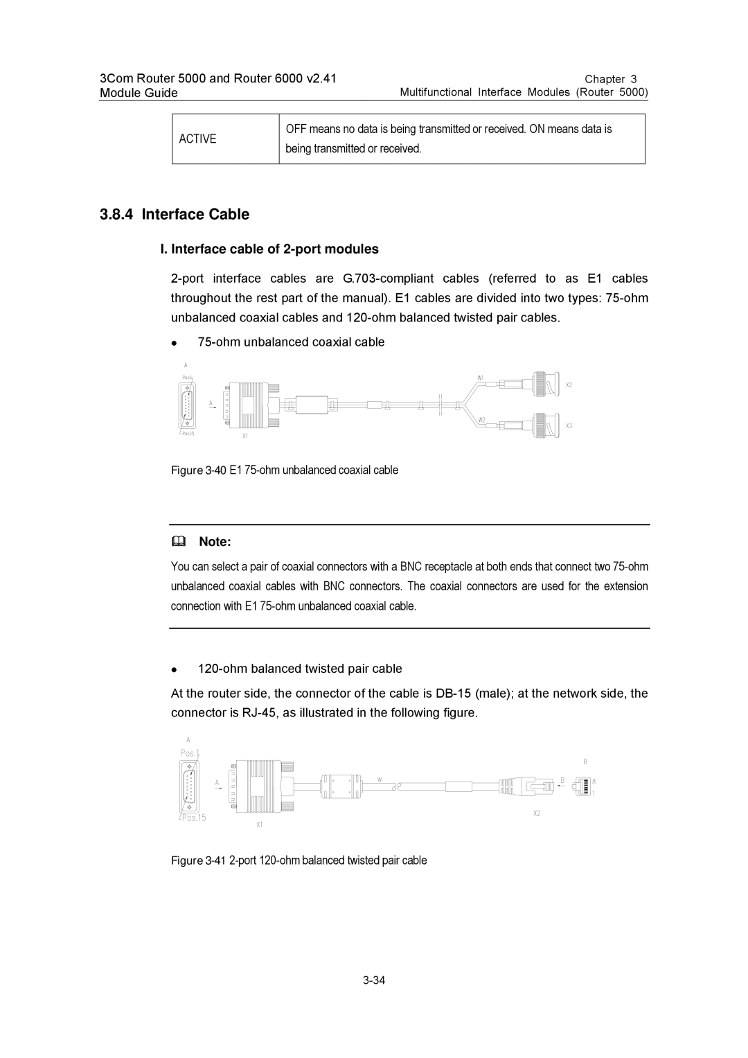 3Com 3C13701, 3C13759, 3C13880, 3C13840, 3C13751 Interface cable of 2-port modules, port 120-ohm balanced twisted pair cable 