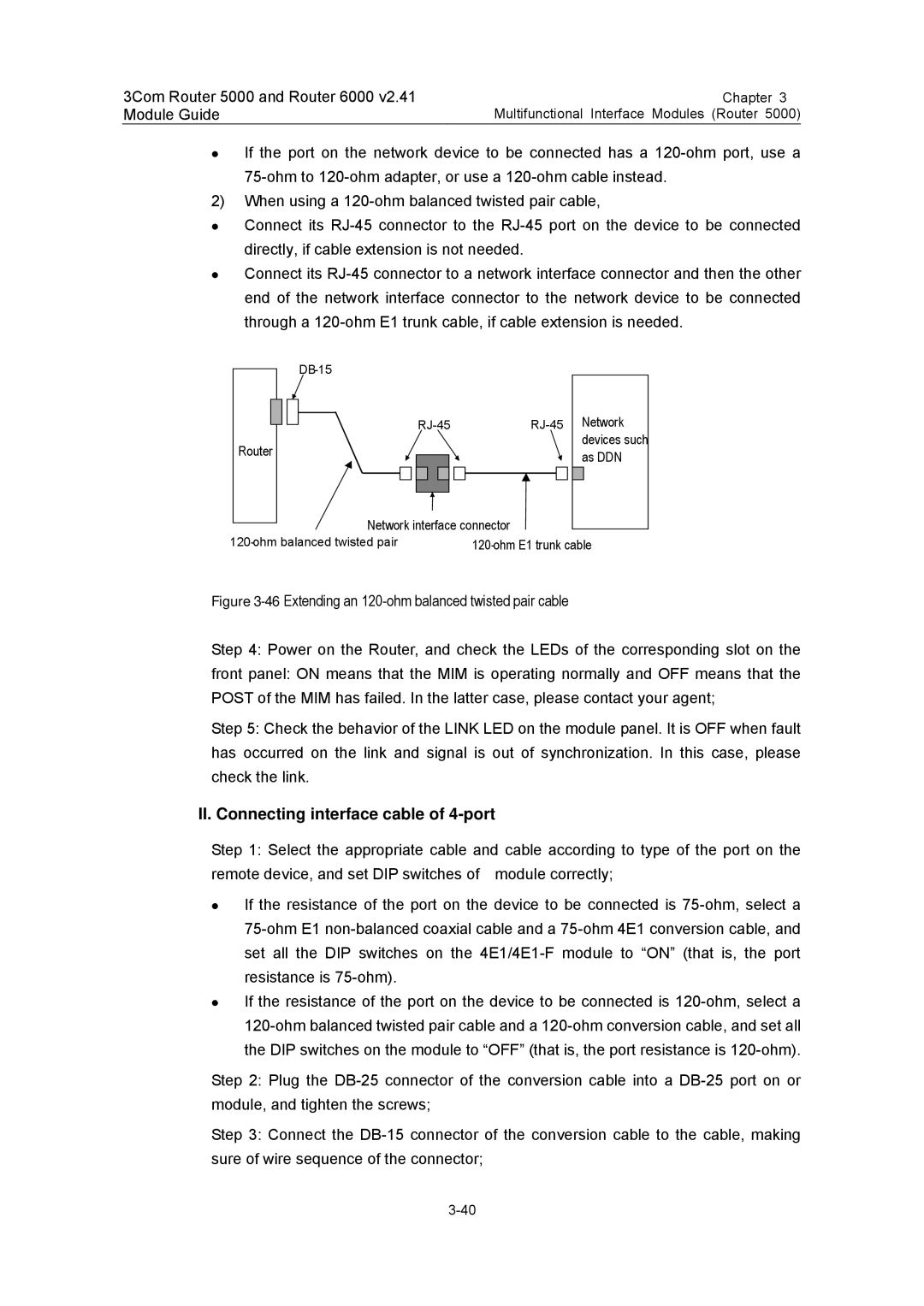 3Com 3C13701, 3C13759, 3C13880, 3C13840, 3C13751 manual II. Connecting interface cable of 4-port 