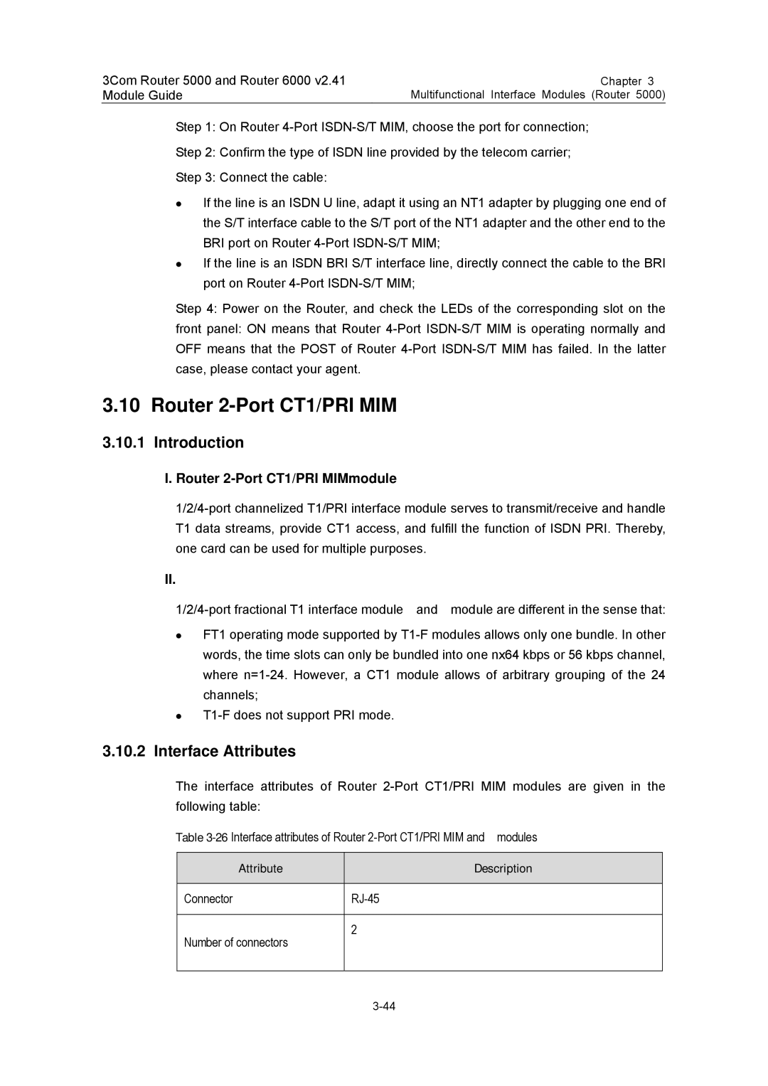 3Com 3C13701 3C13751 3C13755 3C13759 3C13840 3C13880 manual Router 2-Port CT1/PRI MIMmodule 