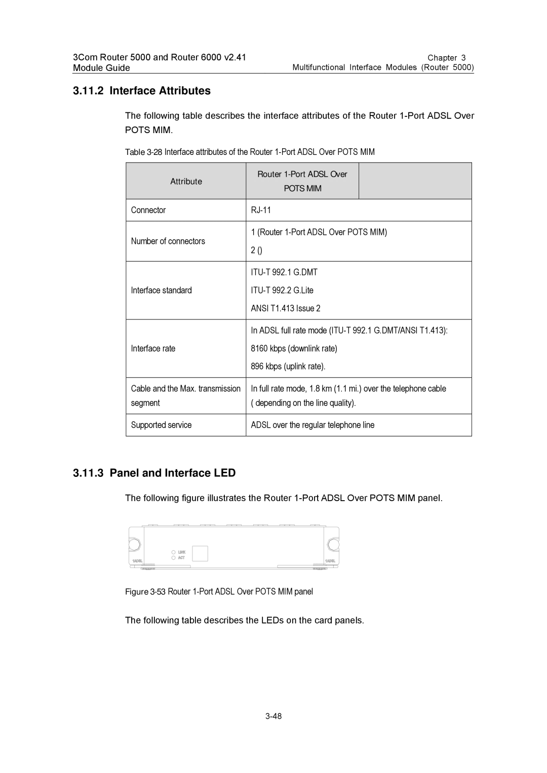 3Com 3C13840, 3C13759, 3C13701, 3C13880, 3C13751 manual Panel and Interface LED, Pots MIM, Attribute Router 1-Port Adsl Over 