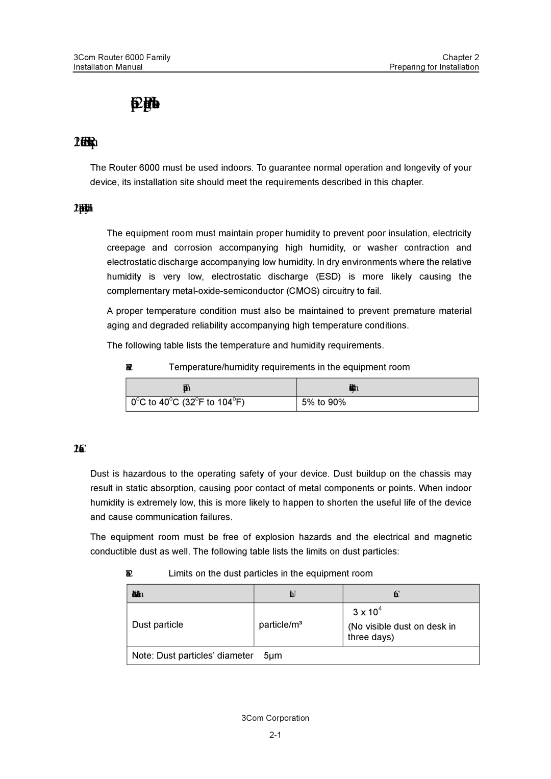 3Com 3C13880, 3C13840 manual Preparing for Installation, General Site Requirements, Temperature and Humidity, Cleanness 