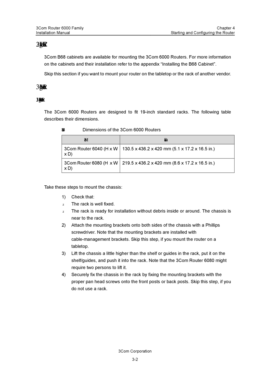 3Com 3C13880, 3C13840 manual Installing the Cabinet/Rack, Rack-Mounting the Router, Model Dimensions 