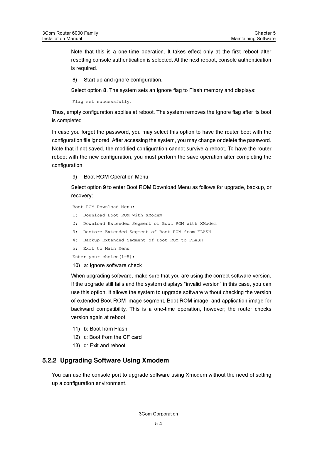 3Com 3C13840, 3C13880 manual Upgrading Software Using Xmodem 