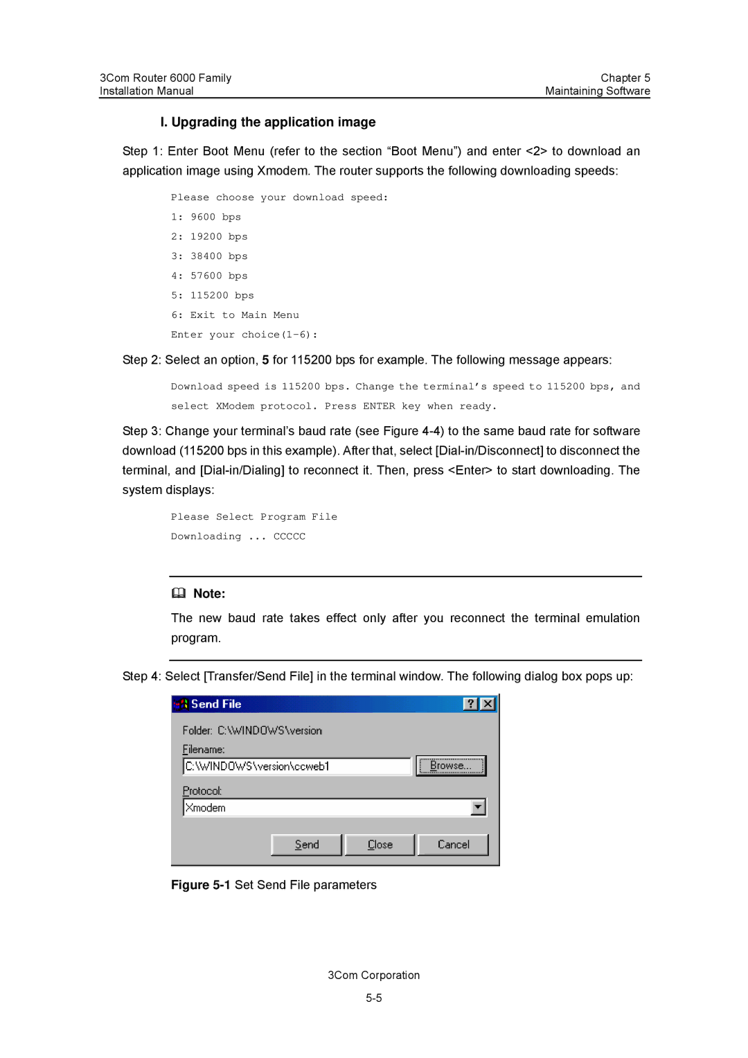 3Com 3C13880, 3C13840 manual Upgrading the application image, 1Set Send File parameters 