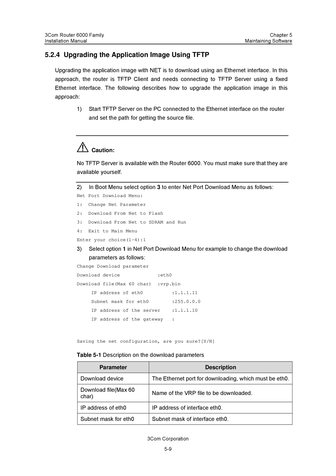 3Com 3C13880, 3C13840 manual Upgrading the Application Image Using Tftp, Parameter Description 