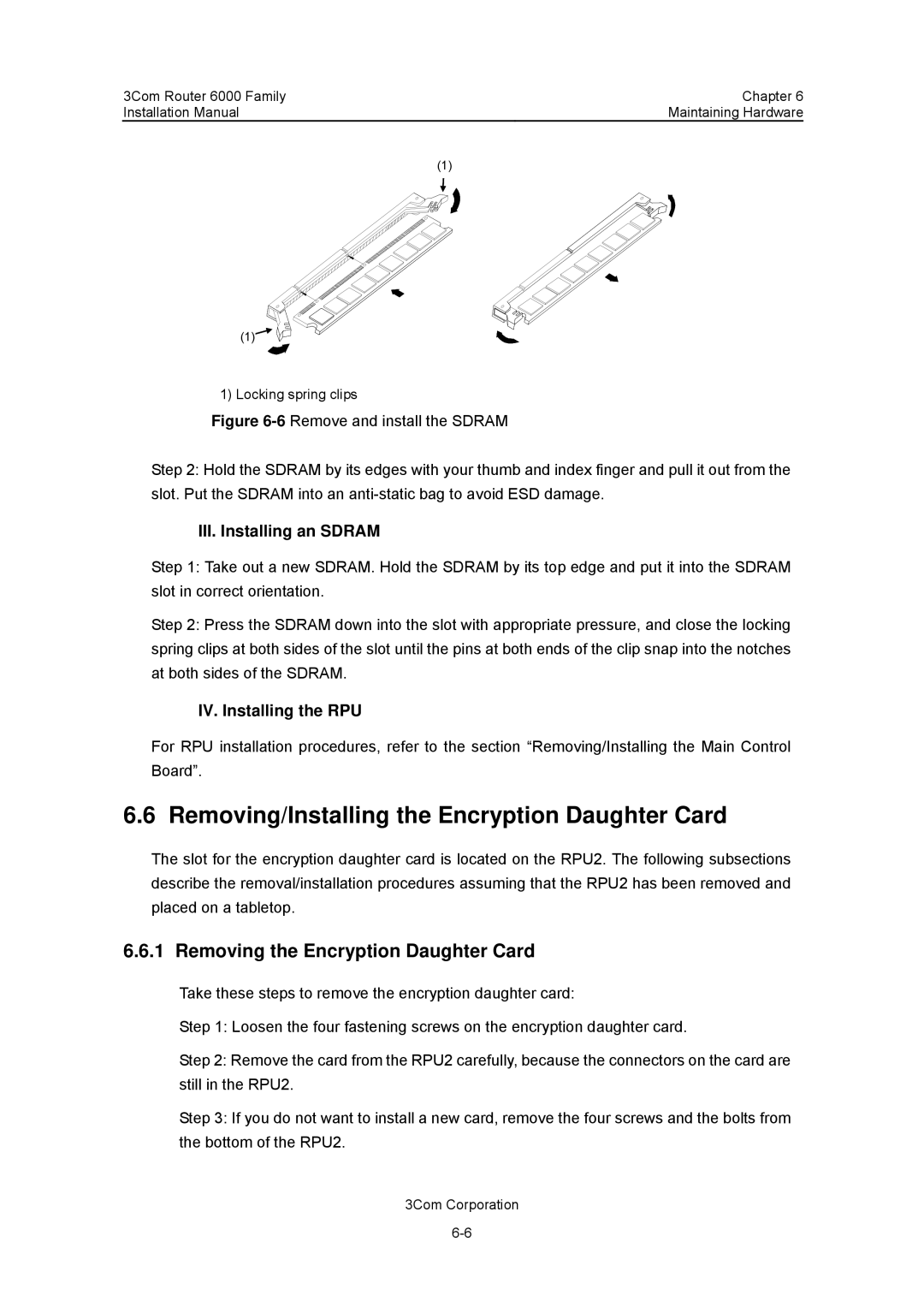 3Com 3C13840, 3C13880 manual Removing/Installing the Encryption Daughter Card, Removing the Encryption Daughter Card 