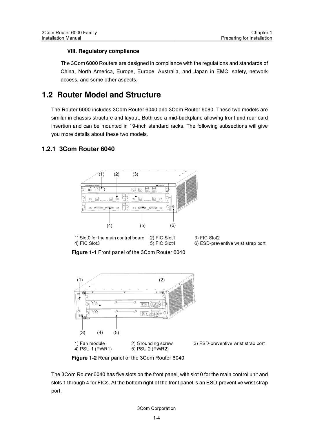 3Com 3C13880, 3C13840 manual Router Model and Structure, 1 3Com Router, VIII. Regulatory compliance 