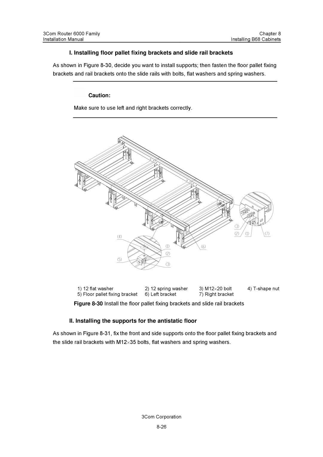 3Com 3C13880, 3C13840 manual II. Installing the supports for the antistatic floor 