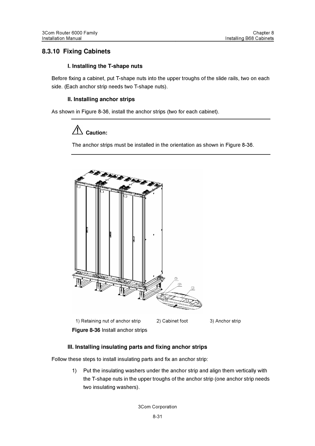 3Com 3C13840, 3C13880 manual Installing the T-shape nuts, II. Installing anchor strips 