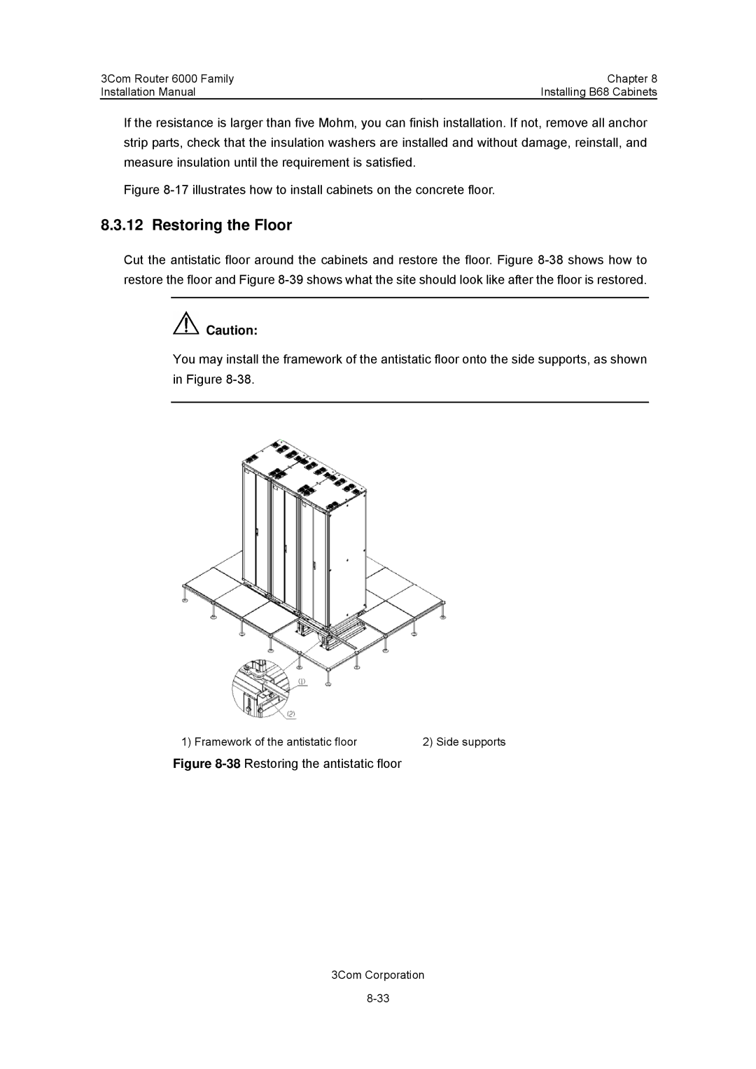 3Com 3C13840, 3C13880 manual Restoring the Floor, 17illustrates how to install cabinets on the concrete floor 