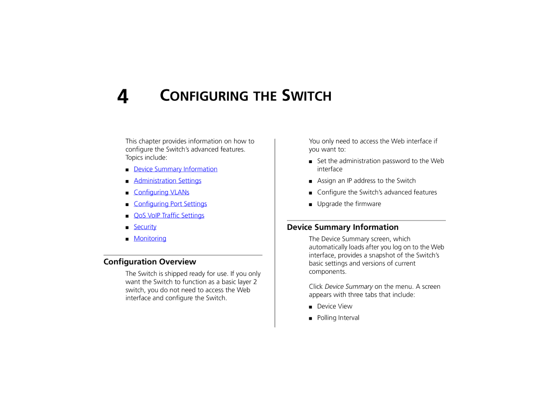 3Com 3C16491 manual Configuration Overview, Device Summary Information 