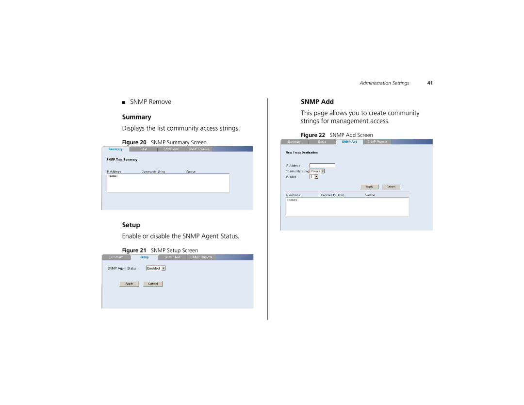 3Com 3C16491 manual Summary, Setup, Snmp Add 