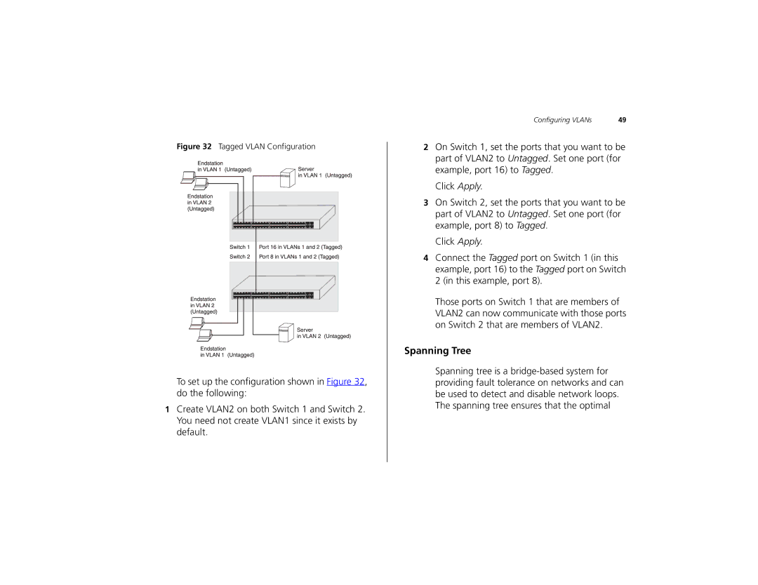 3Com 3C16491 manual Spanning Tree, Tagged Vlan Configuration 