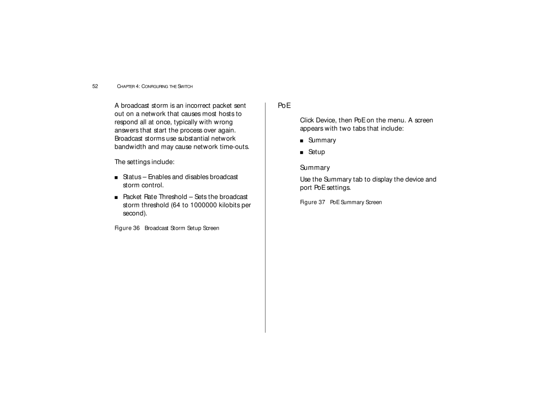 3Com 3C16491 manual PoE, Broadcast Storm Setup Screen 