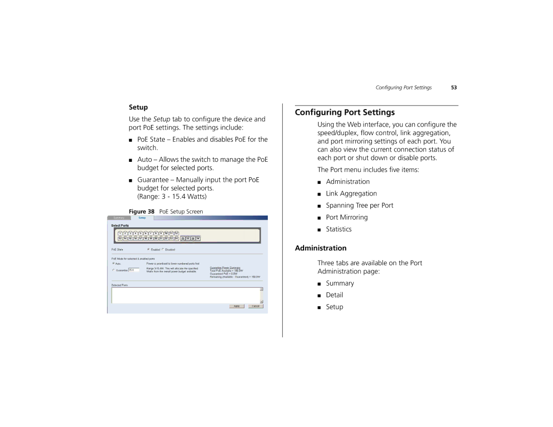 3Com 3C16491 manual Configuring Port Settings, Administration 