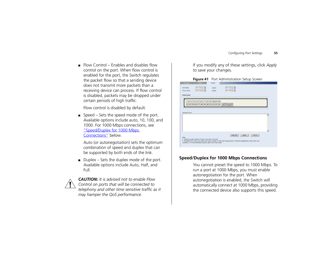 3Com 3C16491 manual Speed/Duplex for 1000 Mbps Connections, Port Administration Setup Screen 