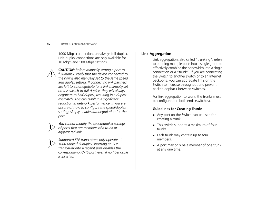 3Com 3C16491 manual Link Aggregation, Guidelines for Creating Trunks 