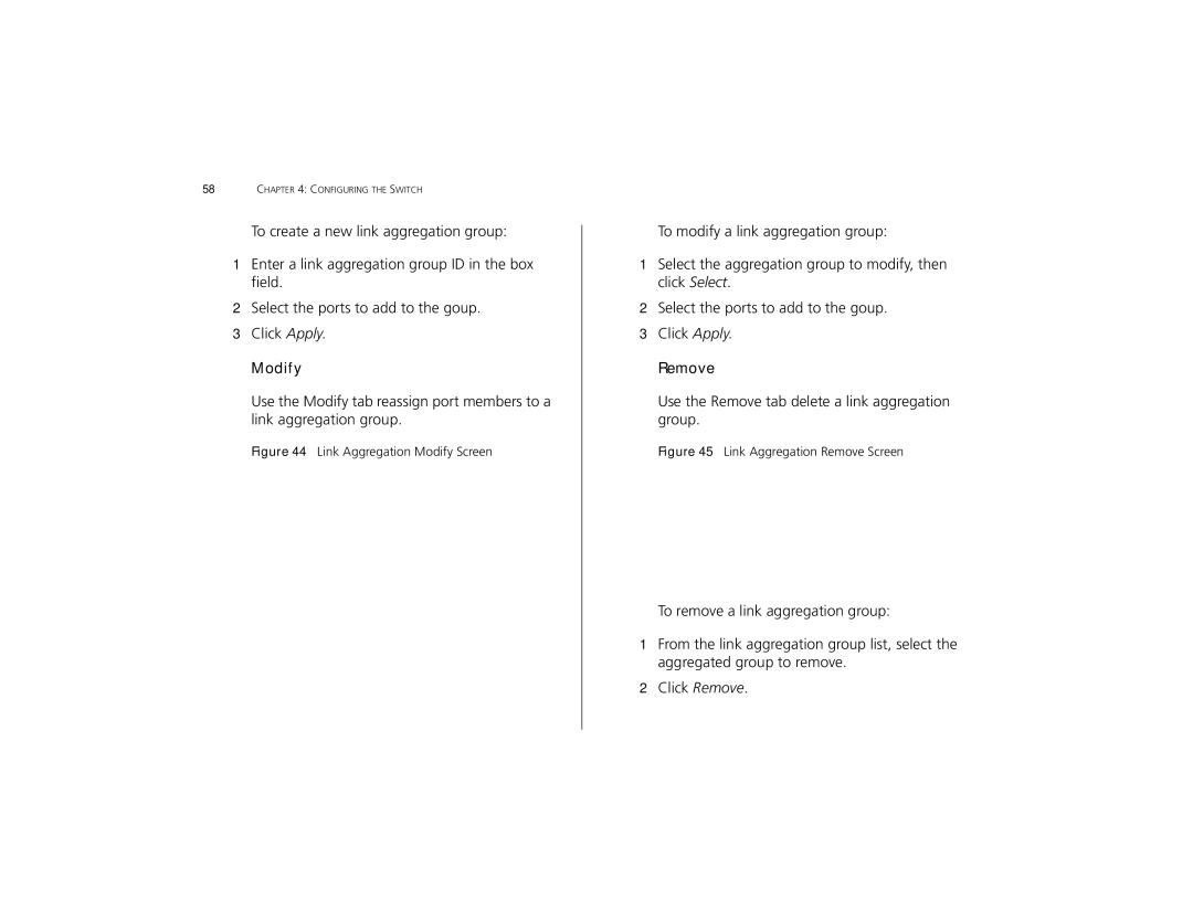 3Com 3C16491 manual Link Aggregation Modify Screen 