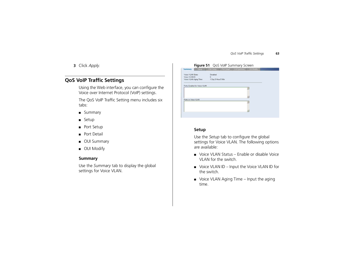 3Com 3C16491 manual QoS VoIP Traffic Settings, QoS VoIP Summary Screen 