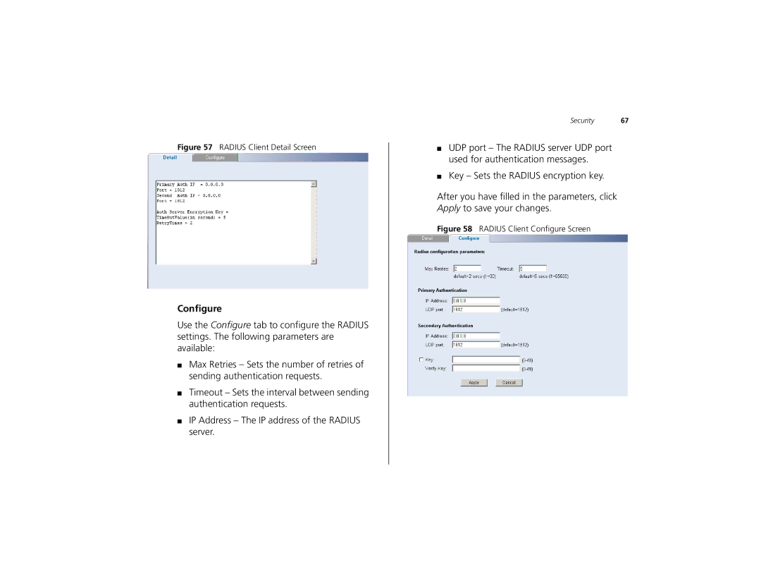 3Com 3C16491 manual Configure, Radius Client Detail Screen 