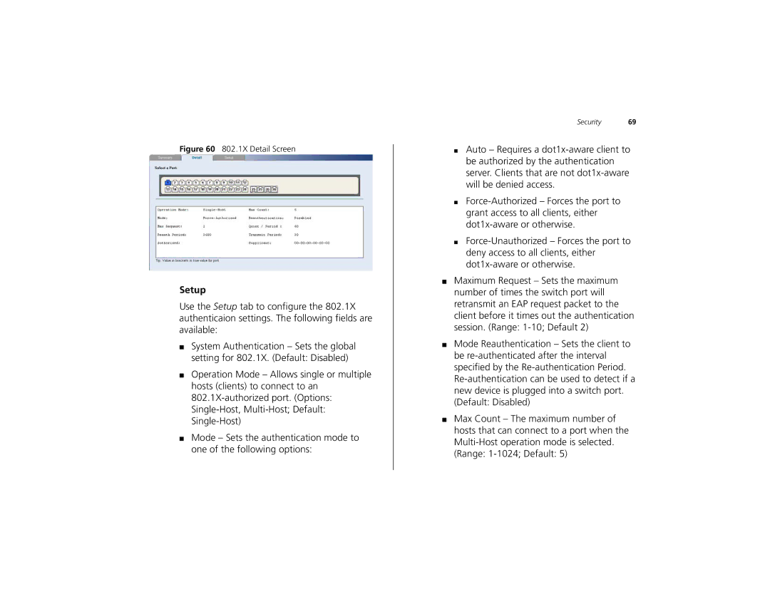 3Com 3C16491 manual 802.1X Detail Screen 