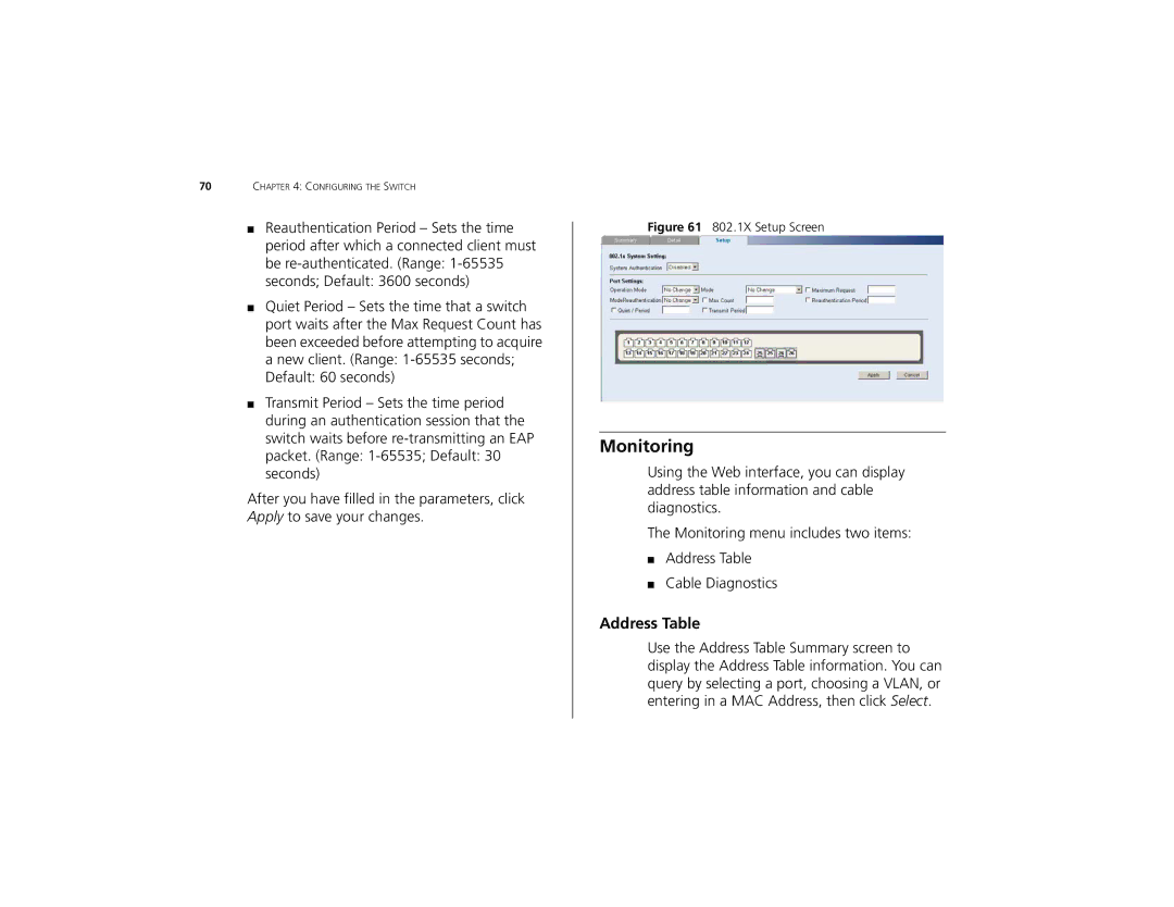 3Com 3C16491 manual Monitoring, Address Table 