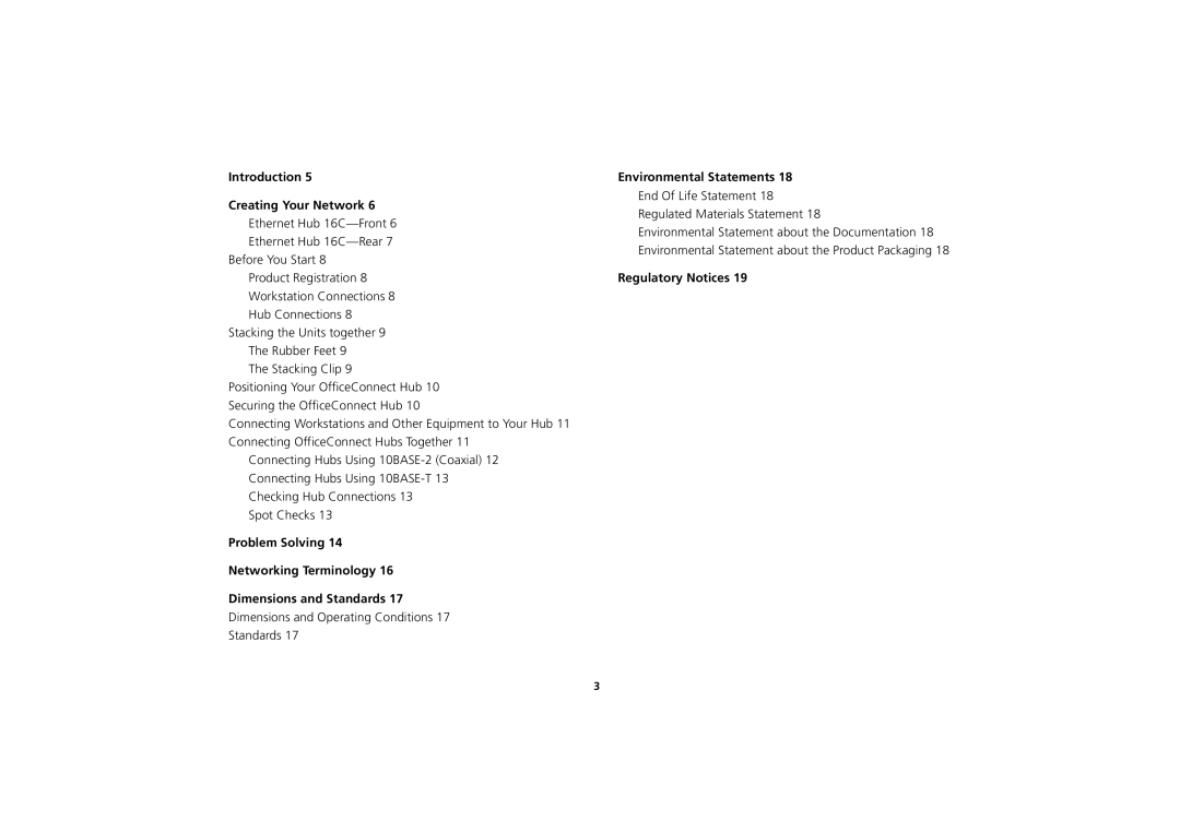 3Com 3C16702A manual Introduction Environmental Statements Creating Your Network 