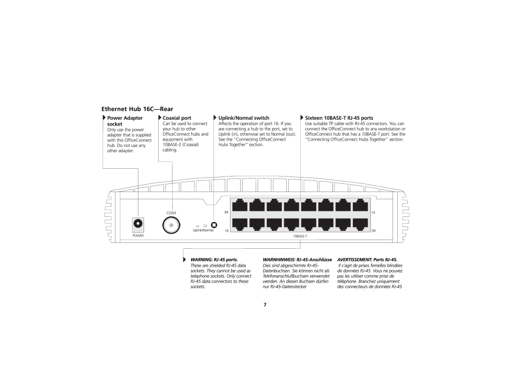 3Com 3C16702A manual Ethernet Hub 16C-Rear 