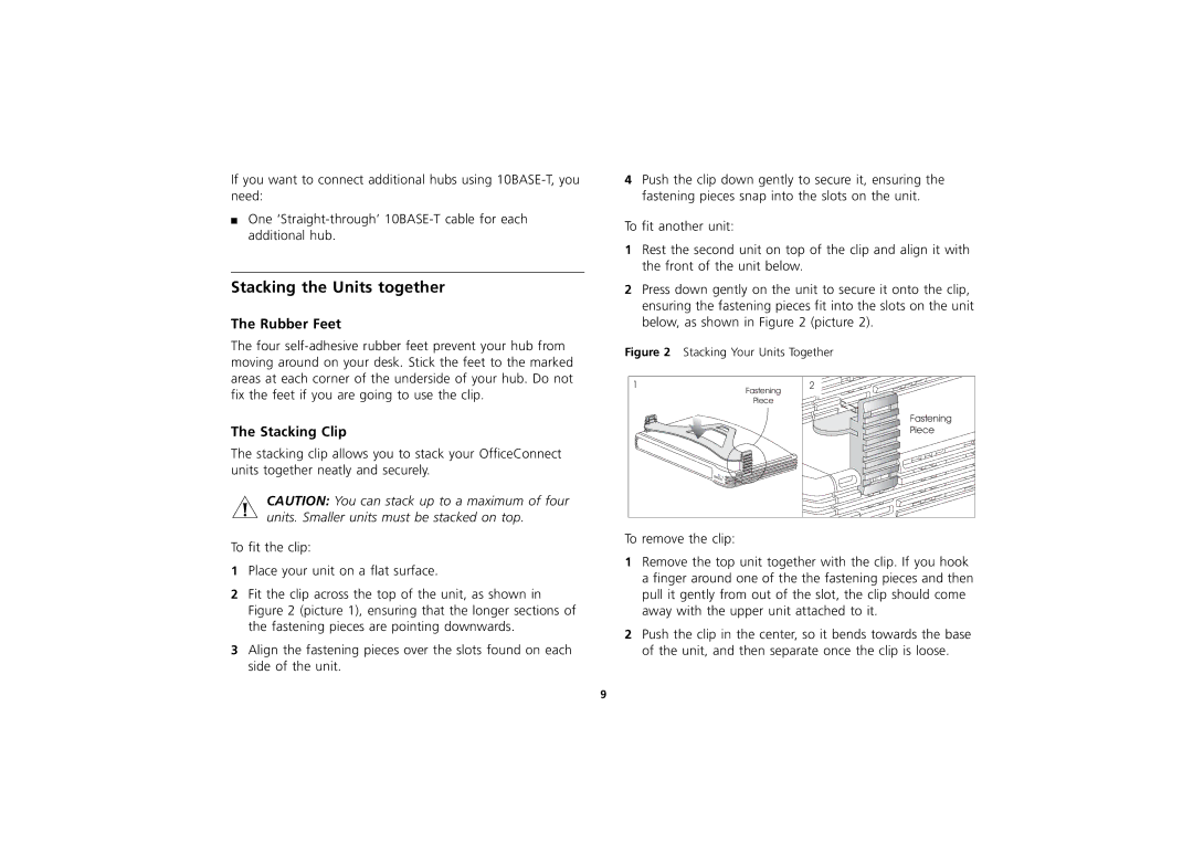 3Com 3C16702A manual Stacking the Units together, Rubber Feet, Stacking Clip 