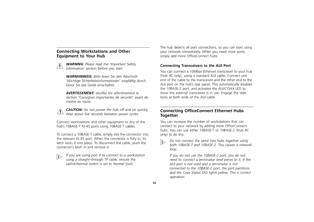 3Com 3C16703A Connecting Workstations and Other Equipment to Your Hub, Connecting OfficeConnect Ethernet Hubs Together 