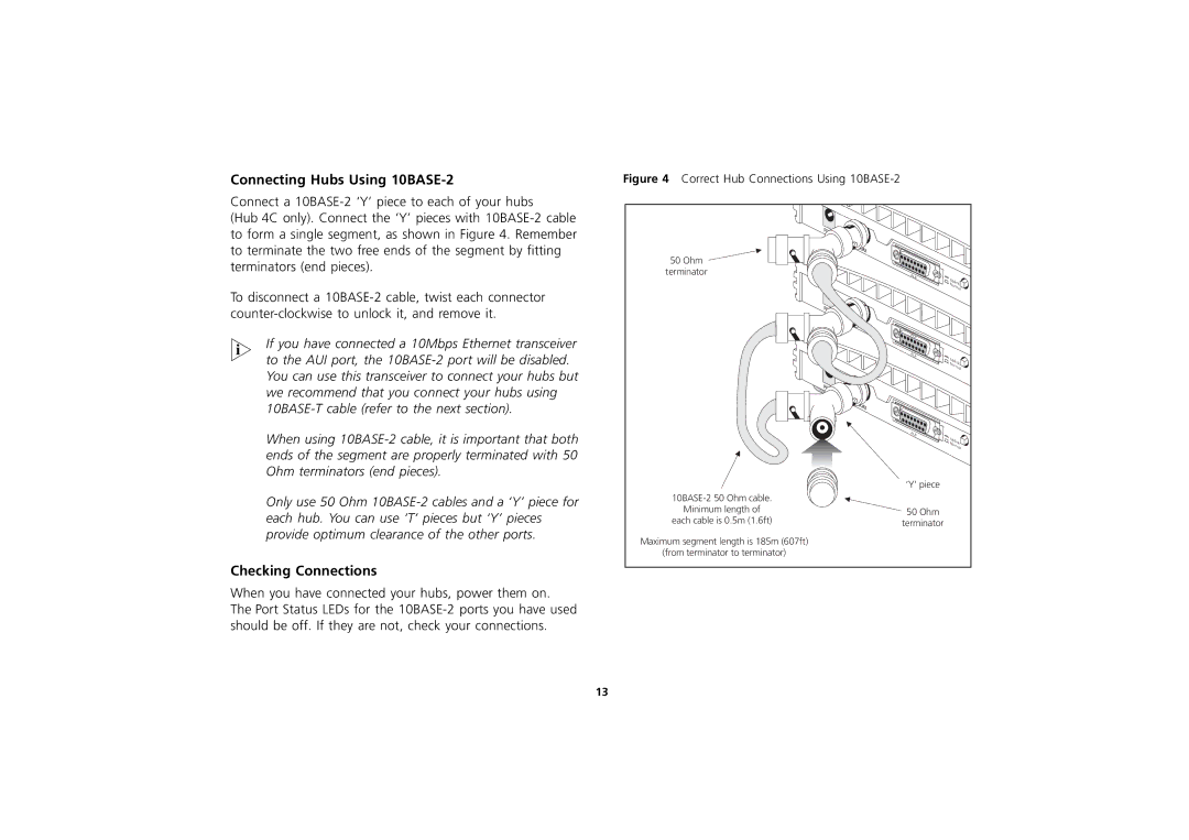 3Com 3C16700A, 3C16703A, 3C16701A manual Connecting Hubs Using 10BASE-2, Checking Connections 