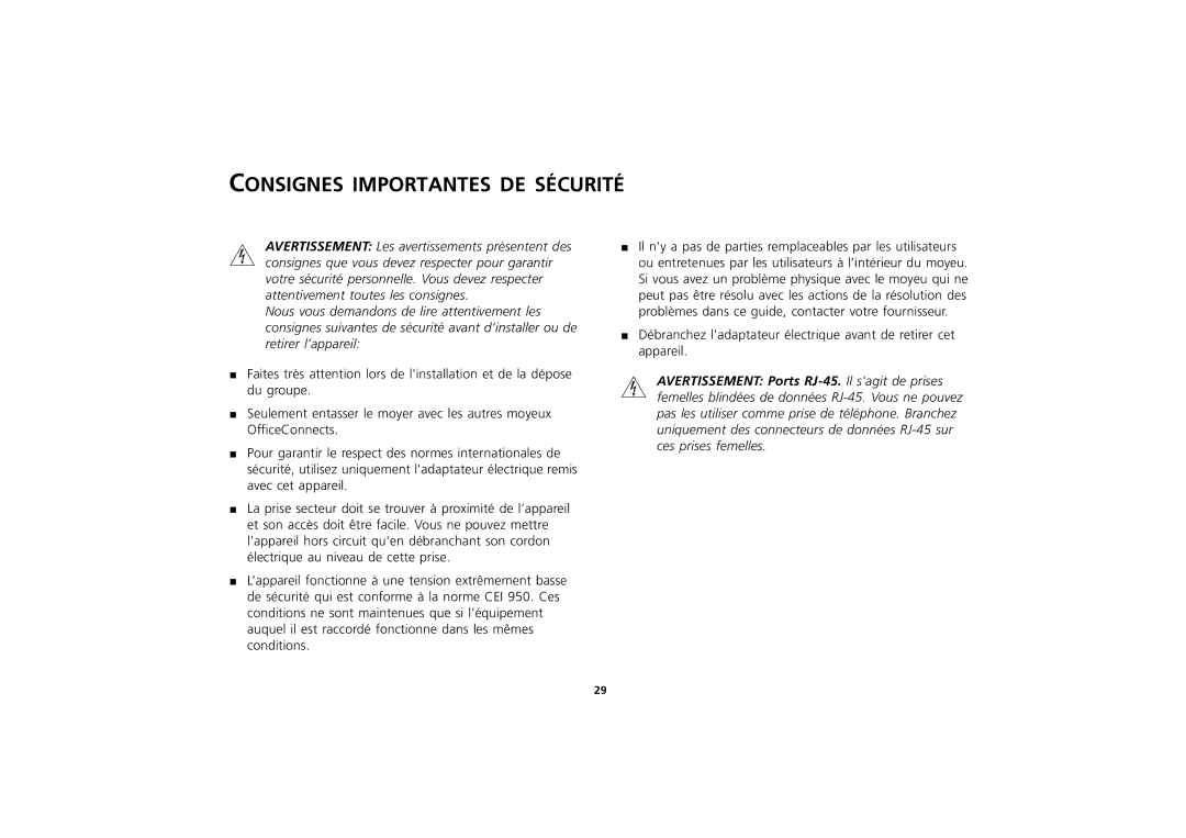 3Com 3C16701A, 3C16703A, 3C16700A manual Consignes Importantes DE Sécurité 