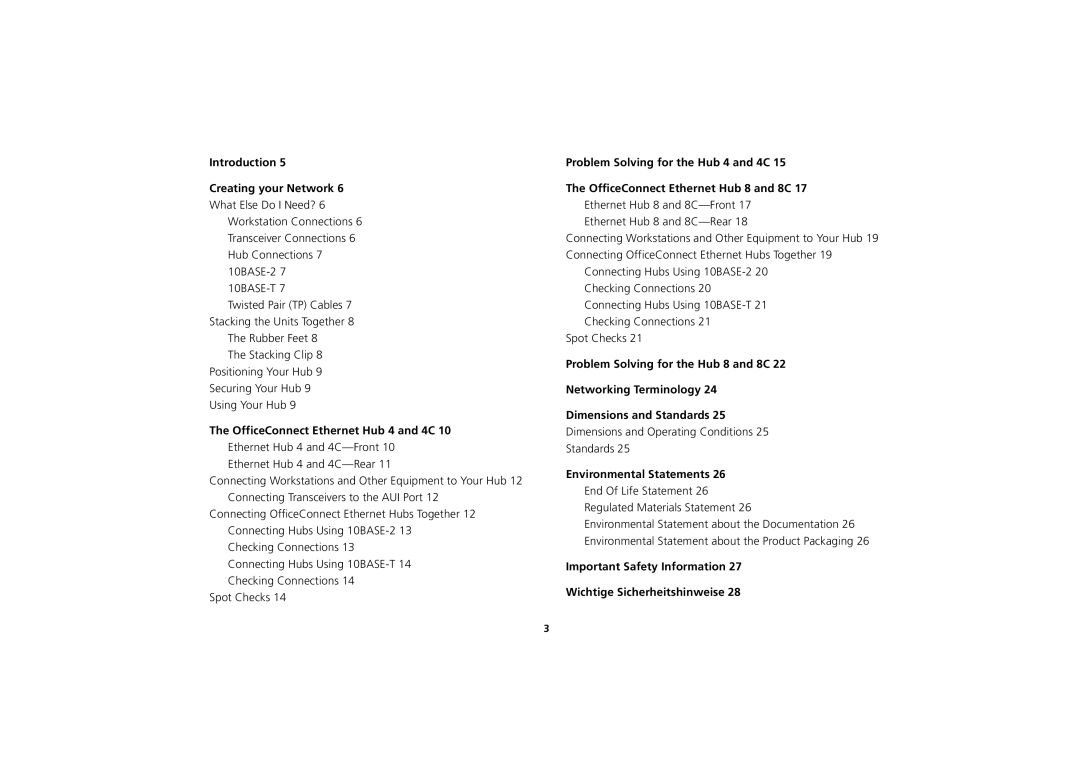 3Com 3C16703A, 3C16700A, 3C16701A manual Important Safety Information Wichtige Sicherheitshinweise 