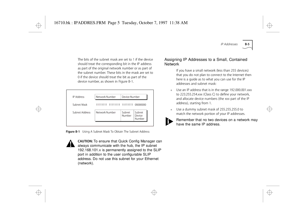 3Com 3C16710 Bk IPADDRES.FRM Page 5 Tuesday, October 7, 1997 1138 AM, Assigning IP Addresses to a Small, Contained Network 