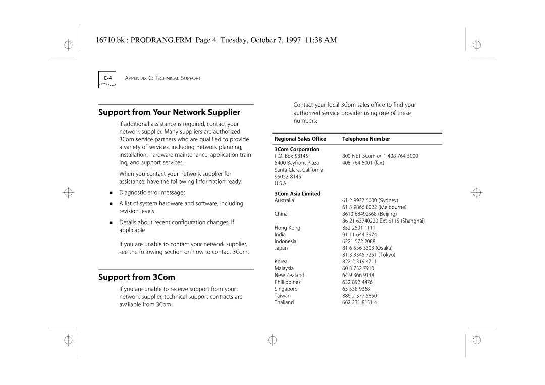 3Com 3C16710 manual Support from Your Network Supplier, Support from 3Com 