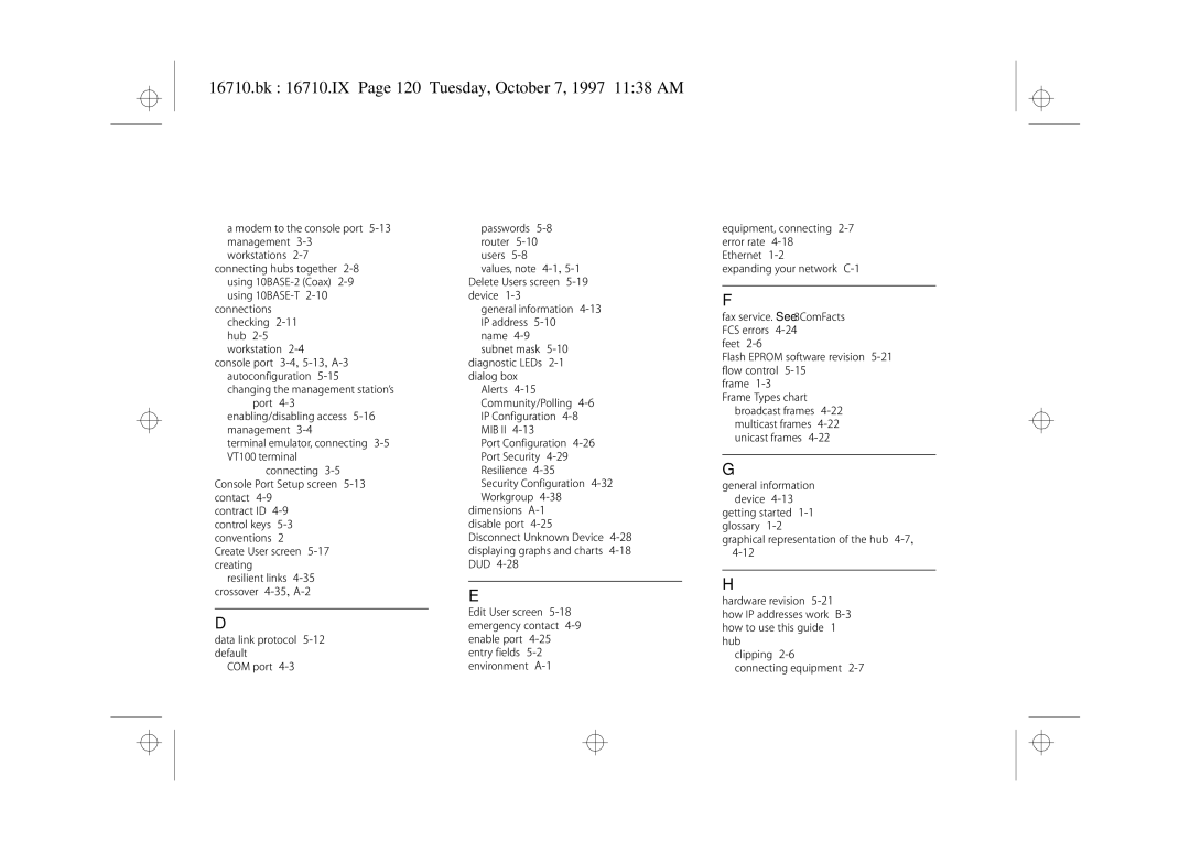 3Com 3C16710 manual Bk 16710.IX Page 120 Tuesday, October 7, 1997 1138 AM 