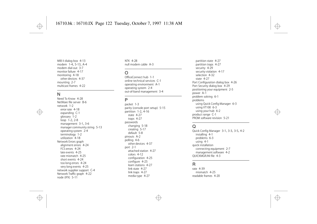 3Com 3C16710 manual Bk 16710.IX Page 122 Tuesday, October 7, 1997 1138 AM 