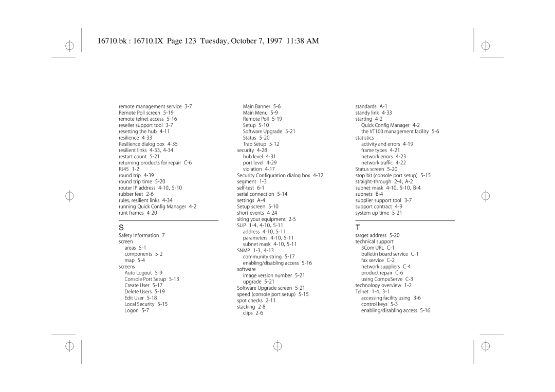 3Com 3C16710 manual Bk 16710.IX Page 123 Tuesday, October 7, 1997 1138 AM 