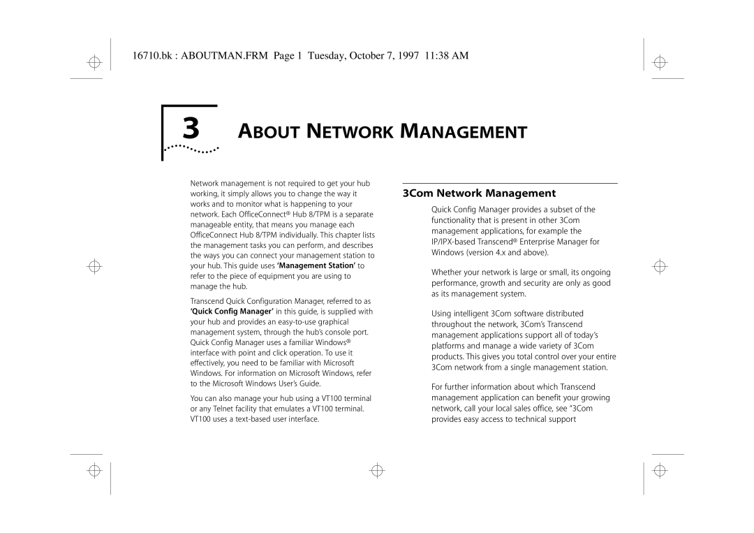 3Com 3C16710 About Network Management, 3Com Network Management, Bk ABOUTMAN.FRM Page 1 Tuesday, October 7, 1997 1138 AM 