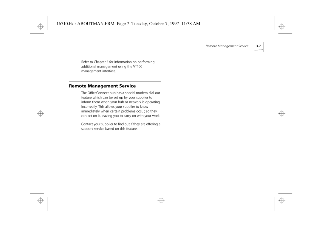 3Com 3C16710 manual Remote Management Service, Bk ABOUTMAN.FRM Page 7 Tuesday, October 7, 1997 1138 AM 